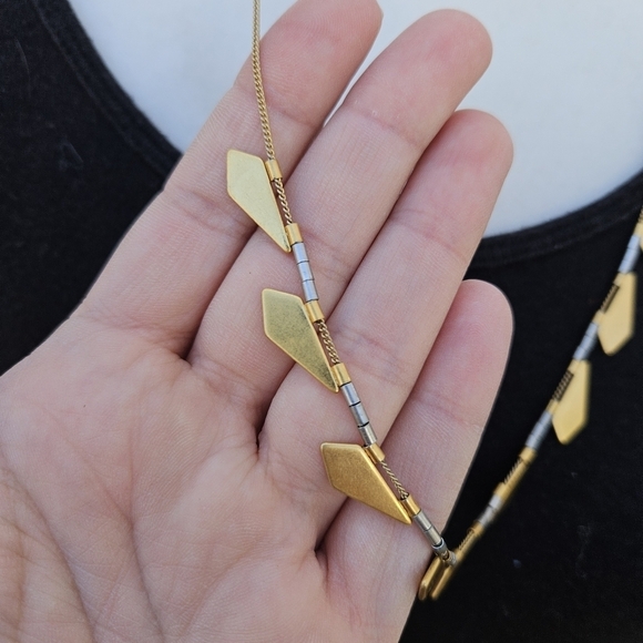 Madewell long gold tone chain with gold and silver angular pieces - Picture 2 of 4